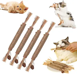 Natural Silvervine Stick Cat Chew Toy, 10 Pack Natural Catnip Chew Toys for Teeth Cleaning and Appetite, Silvervine Sticks for Cats, Calm Anxiety and Stress Chewers Toy