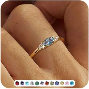 Gold Birthstone Rings for Women Non Tarnish Trendy Stackable Gold Rings that Don't Tarnish Dainty Emerald Green Gemstone Cubic Zirconia Wedding Engagement Ring for her Birthday Gifts Jewelry