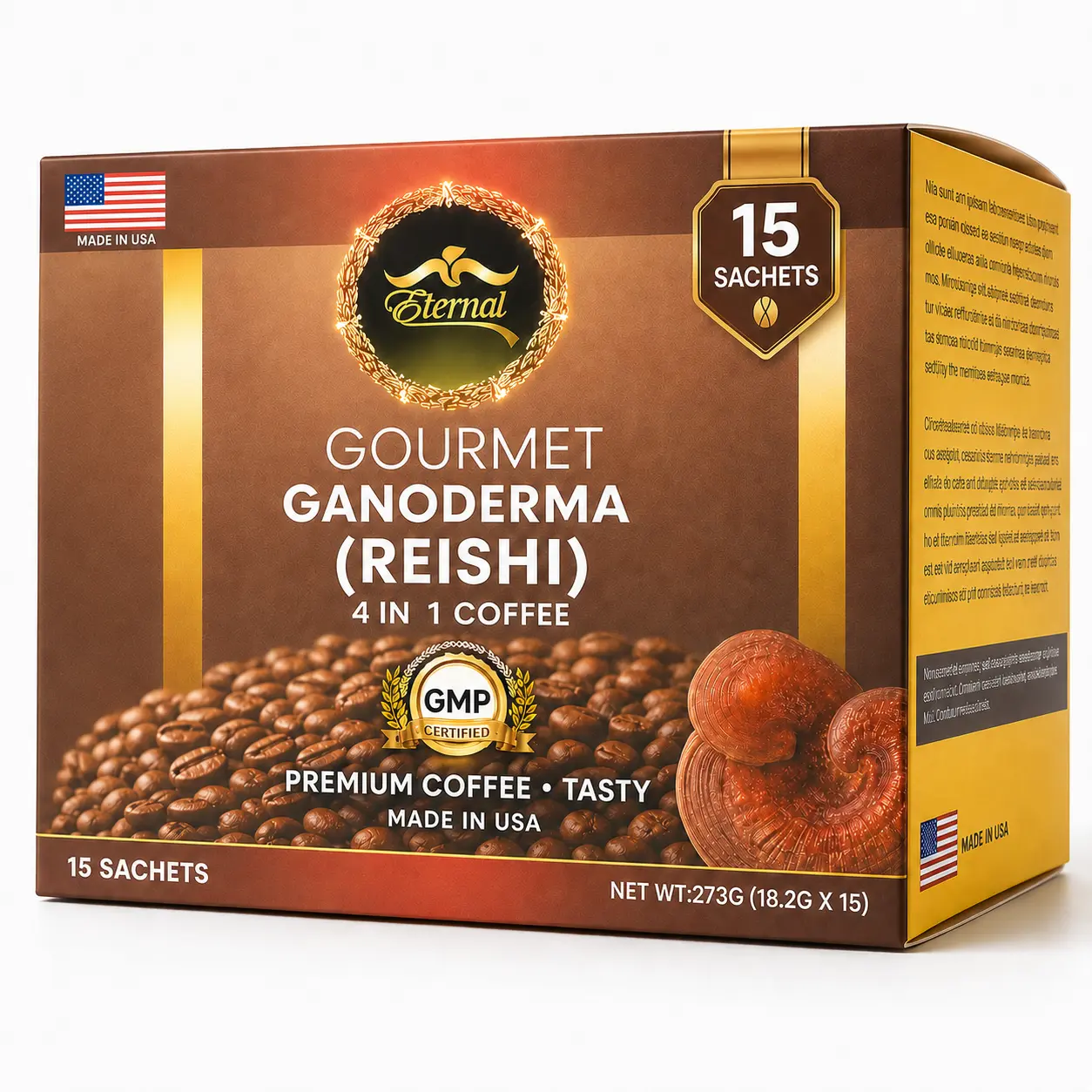 Eternal Spirit Beauty Asian Latte Coffee Ganoderma Instant Beverage Mix, 15 Travel-Friendly Sachets (0.64 oz) - Reishi Mushroom Infused, Creamy Light Roast