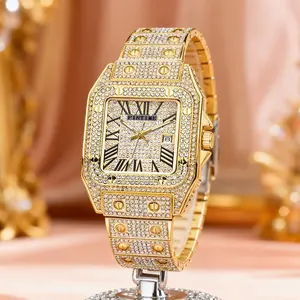 Luxury Diamond Studded Square Quartz Watch, Sparkling Starry Sky Design, Full Diamond Encrusted Luxury Wristwatch, Classic Timeless Versatile Dress Watch for Women, Perfect for Casual & Formal Occasions