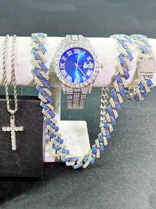 Men's Hip-Hop Style Cuban Link Bracelet & Watch Gift Box Set – Bar Cuban Chain with Quartz Watch, Perfect for Father's Day Gifts, Valentine's Day Presents, Carnival Occasions – Classic Watch Combination, Casual Wristwatch Set