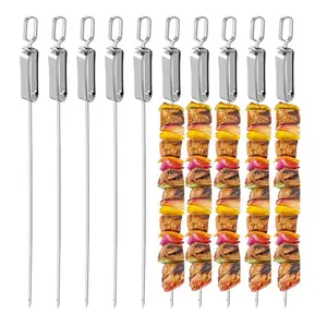 10Pack 17" Stainless Steel BBQ Skewers, Reusable Flat Grill Sticks for Kabobs, Meat, Shrimp, Chicken & Veggies for Party