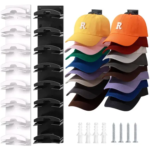 2Pack Wall-Mounted Hat Organizer with Marble Design, 2 Racks, Longer Spacing, Multilayer Structure, Strong Adhesive/Wall Drilling Mounting, 16.5*2.3 Inches Large Storage Capacity, Space-Saving Hanger for Wardrobe, Door