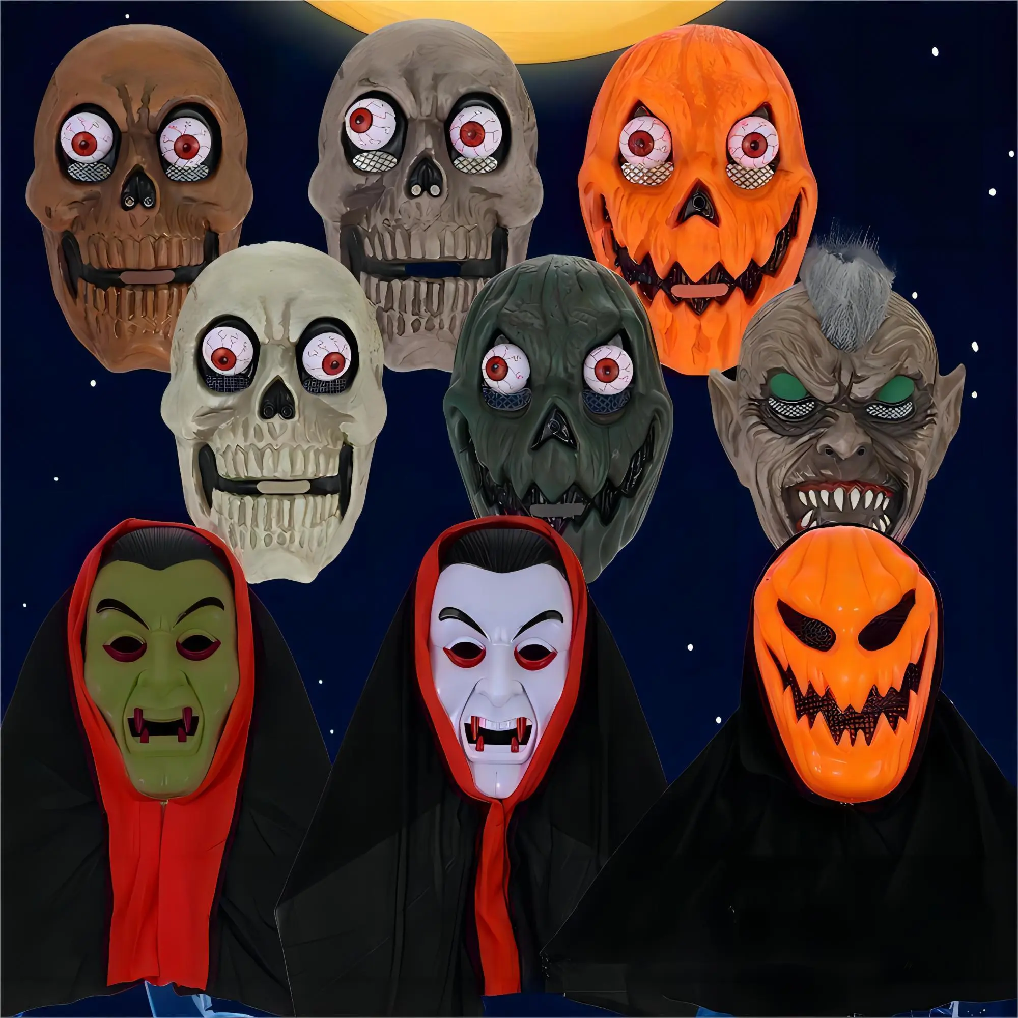 3 Counts Halloween Themed Skull/Pumpkin Mask, Creepy Clown Mask, Scary Novelty for Parties Mask, Trick-or-Treating Party Cosplay Accessories for Men & Women