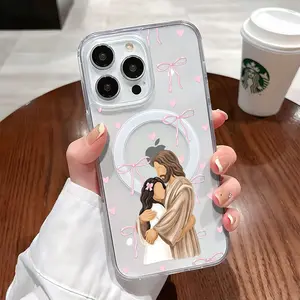 Jesus Hugging Girl Pattern Magnetic Clear Compatible with MagSafe Shockproof Protective Phone Case for iPhone 17 16 15 14 13 12 11 Pro Max X XS MAX Air 17E Cover, Christian Faith Religious Gift for Women