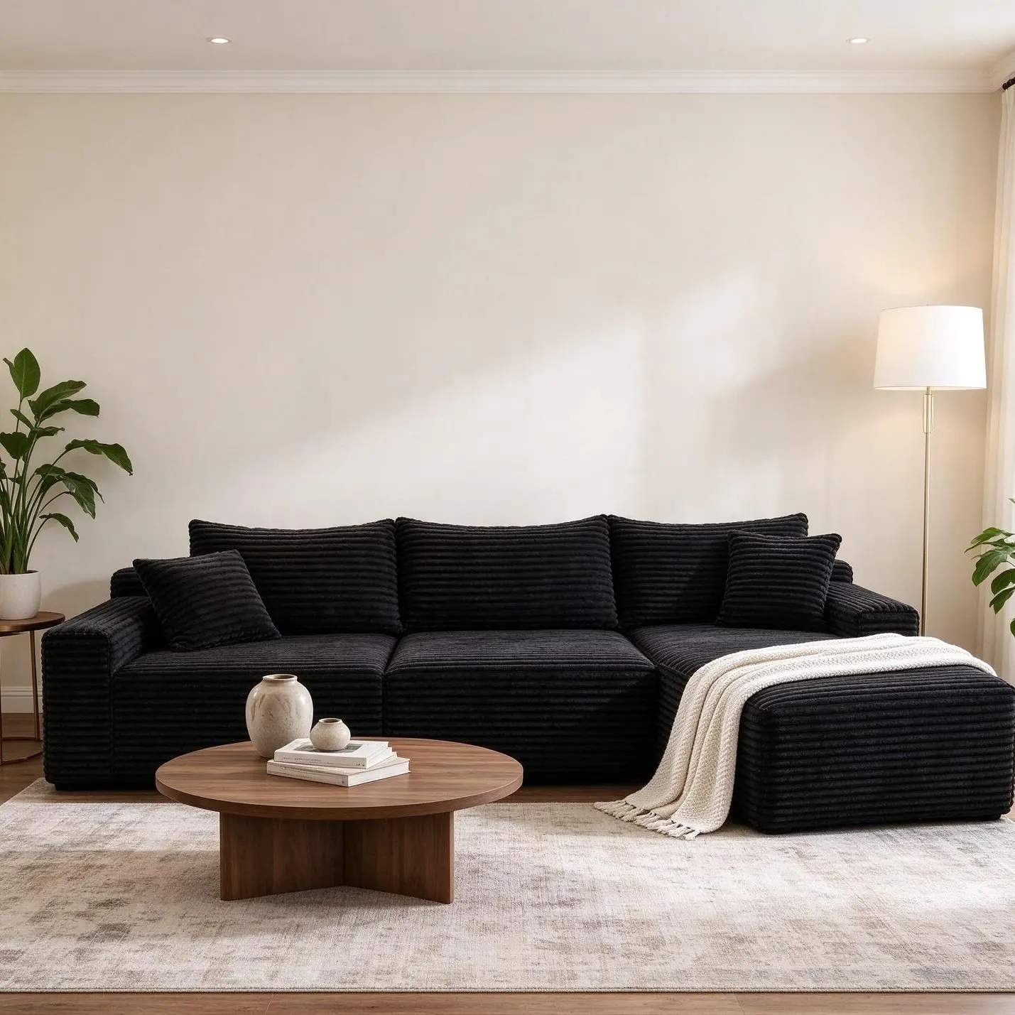 Big Soft 95" L-Shaped Cloud Sectional Couch, Right Facing Modular Compressed Boneless Sectional Sofa with Chaise Lounge, Plush Corduroy Boneless Corner Sofa for Living Room