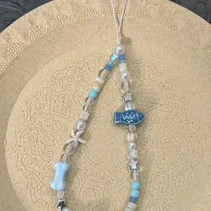 Summer sea breeze blue star mobile phone chain small fresh ccd lanyard DIY pendant camera anti-lost rope blue tie