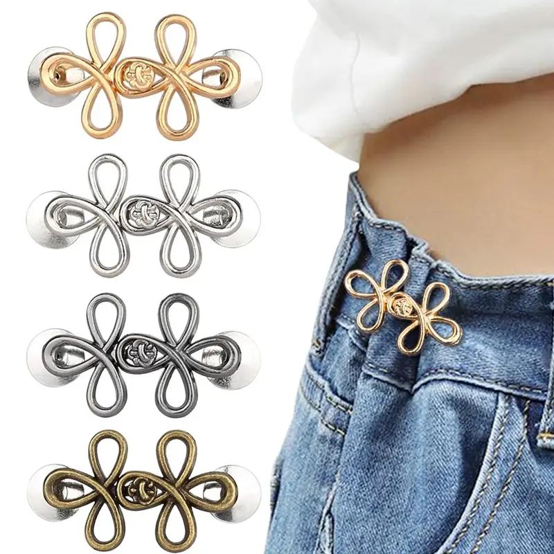 Luck Knot Design Waist Button,  4 Counts/set  Detachable No-sew Waist Button, Adjustable Button, Button Fastening, Fashionable Clothes Accessories for Women & Men, Sewing Accessories, Durable Metal Pins