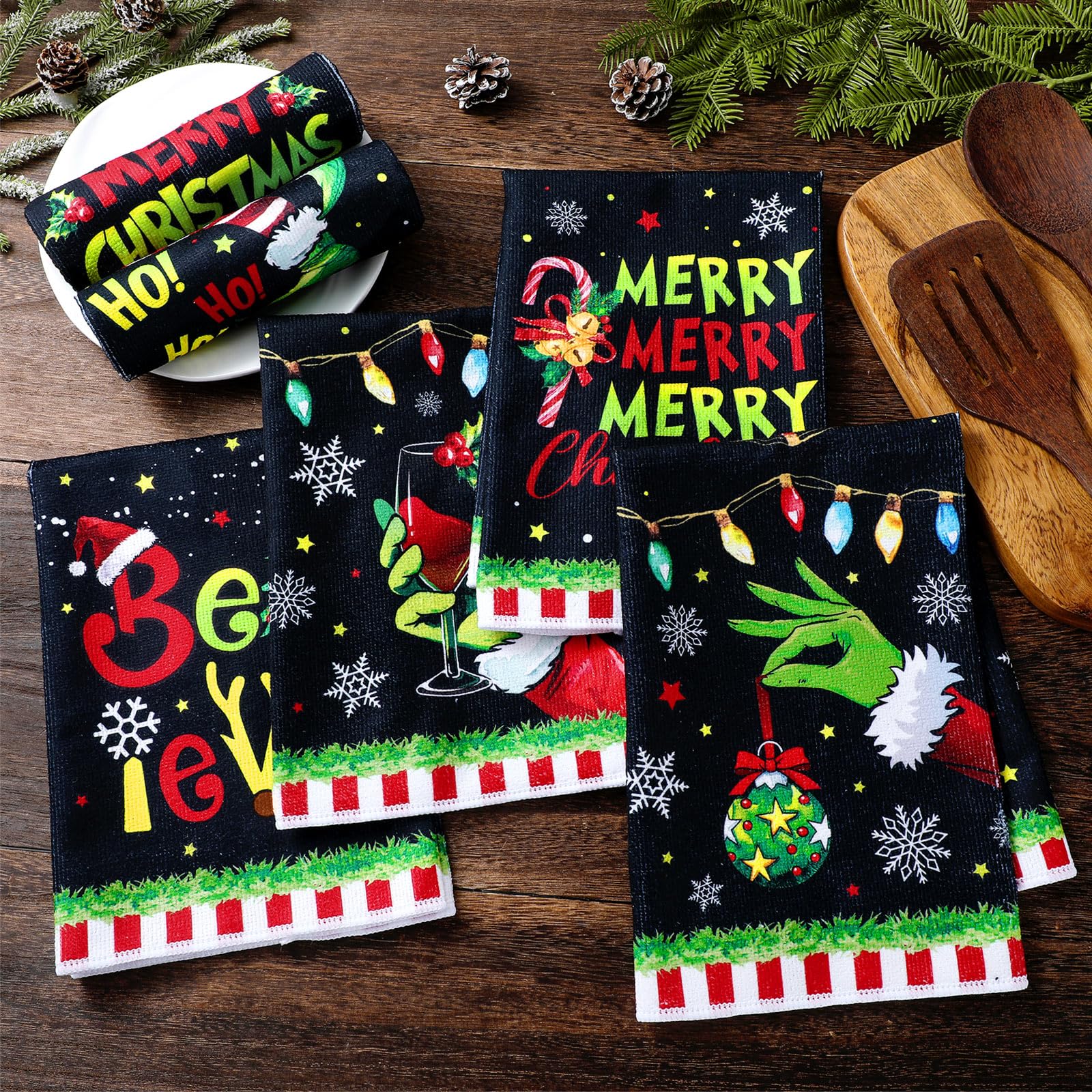 Christmas Clearance Sale Santa Claus 6 Pcs Whoville Christmas Kitchen Towels Feeling Joyous Kitchen Christmas Decor Santa Motifs Xmas Gift Absorbent Dishcloths Kitchen Cleaning Hand Towel Tea Towels Holiday Party Farmhouse Housewarming Bathroom Home Decor
