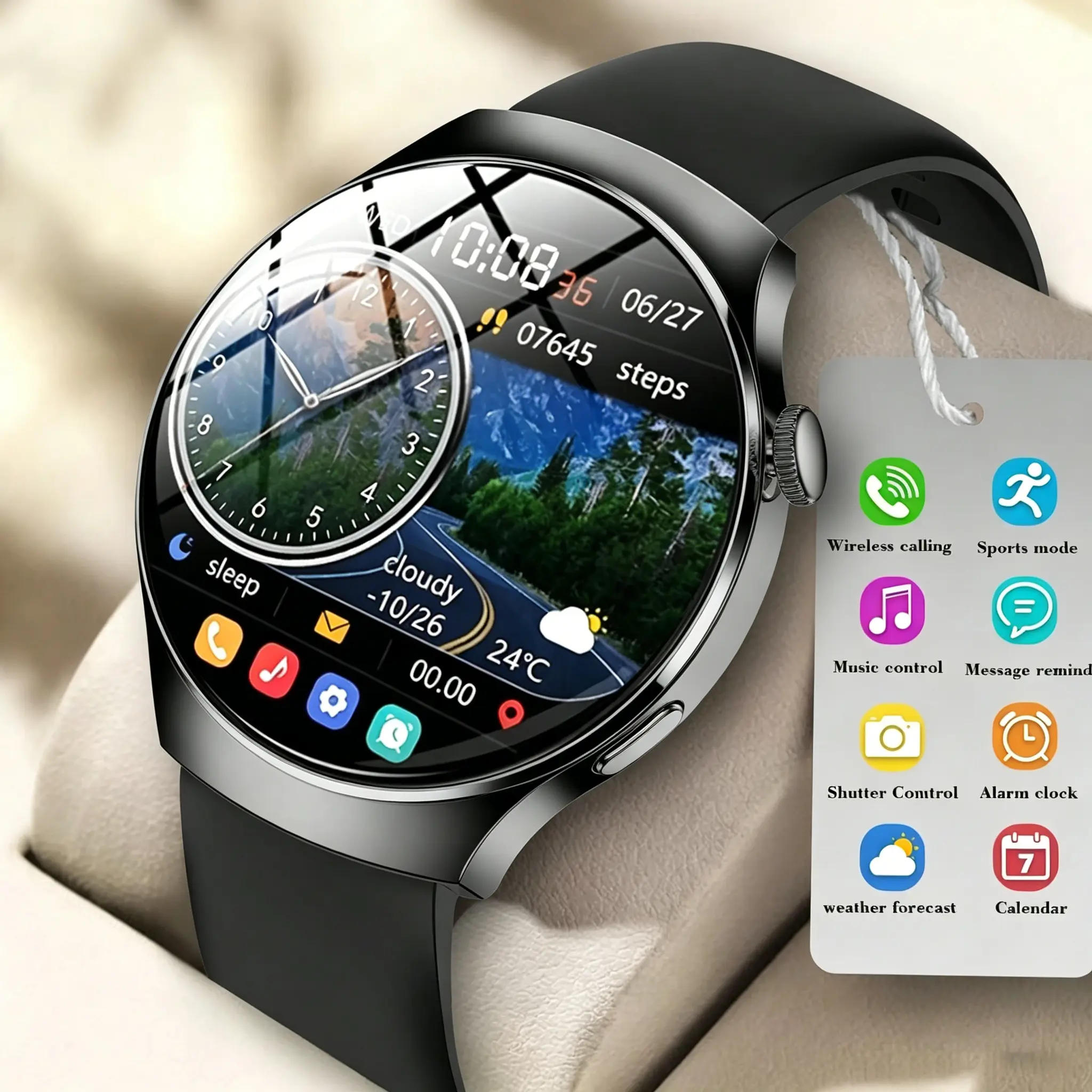 Smart Watch with Wireless Calling and Music Playback, Multiple Sports Modes, Message Notifications, Alarm Clock, Custom Photo Watch Face, Multiple Watch Faces, Full Touchscreen Fitness Smartwatch for Men and Women