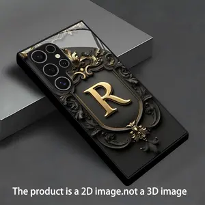 Golden R Logo Wallpaper Luxury Super Transparent Tempered Glass Phone Case for Samsung Galaxy Series, Ultrathin and Lightweight