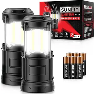 Camping Lantern - 2 Portable LED   Lantern with  Base and Foldable Hook for  Use or Campsites, Essential Hurricane  Kit with  - Black