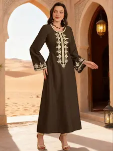 Women's Casual Simple Dress, Long Sleeve Embroidery Detail, Loose Fit Traditional Robe, Al Najma Series, Daily Wear & Gift