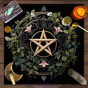 Elegance Botanical Pentagram Design Square Tarot Tablecloth, Nature Witch-style home decor Altar Cloth Multiple Sizes Polyester Fabric, Easy to Clean and Maintain Decorative Divination Cloth for Spreads & Rituals Gift for family and friends