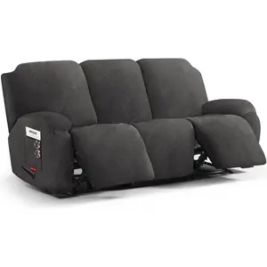 Stretch Recliner Sofa Cover - 5 Pieces Plush Slipcovers & Furniture Protector for Reclining Couch, for Kids and Pets (3, Dark Gray)