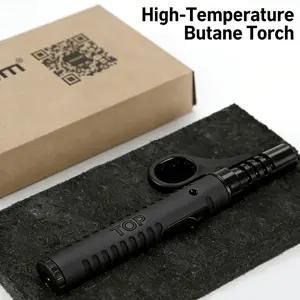 Outdoor Camping Butane Torch Lighter, Heavy-Duty Windproof Igniter with Adjustable Blue Flame And Safety Lock, High-Temperature 2000°C Portable Refillable Lighter for BBQ, Baking, Fireplace, Gas Stove And Survival Use (Butane Gas Not Included)