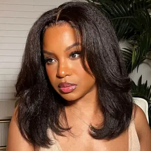Wiggins Hair Glueless Wig Layered Cut Bob Wig Yaki Straight 7*5 Lace Closure Wigs Human Hair And 99J Burgundy 13x4 Bob Wig Ready To Go Pre Cut Beginner Friendly