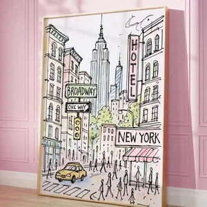 [Sale off up to 50%]-[FREE-SHIP] New York City Art Print Poster, New York Poster, Feminine Wall Art, Girly Preppy Print, Aesthetic Wall Print, Pink Wall Art, New York Gift