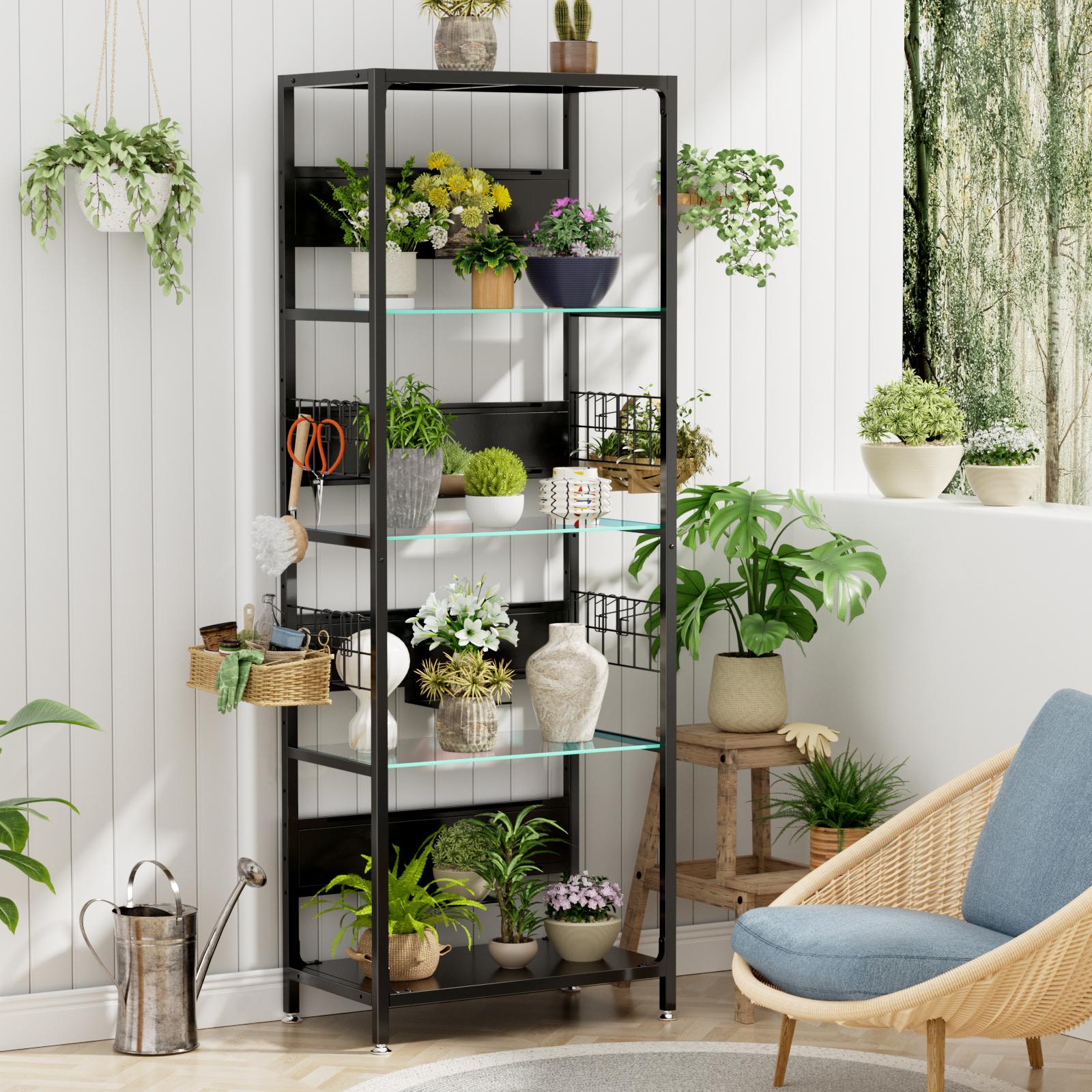 RGB Lighted Display Shelf – 4 Tier Glass Bookshelf with APP Control, Color Changing LED Shelf for Collectibles, Modern Etagere Bookcase for Living Room Bedroom, Adjustable Storage Shelf for Office