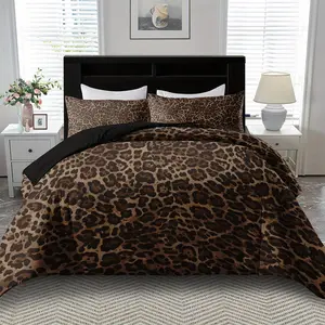 2/3 Piece Leopard Print Light Beige Printed Duvet Cover Set Queen/King Size Bedding Set Bedroom Guest Room Decoration 2D Flat Printing Machine Washable Polyester Fiber (Includes 1 Duvet Cover + 1/2 Pillowcases No Filling Core), 2D Flat