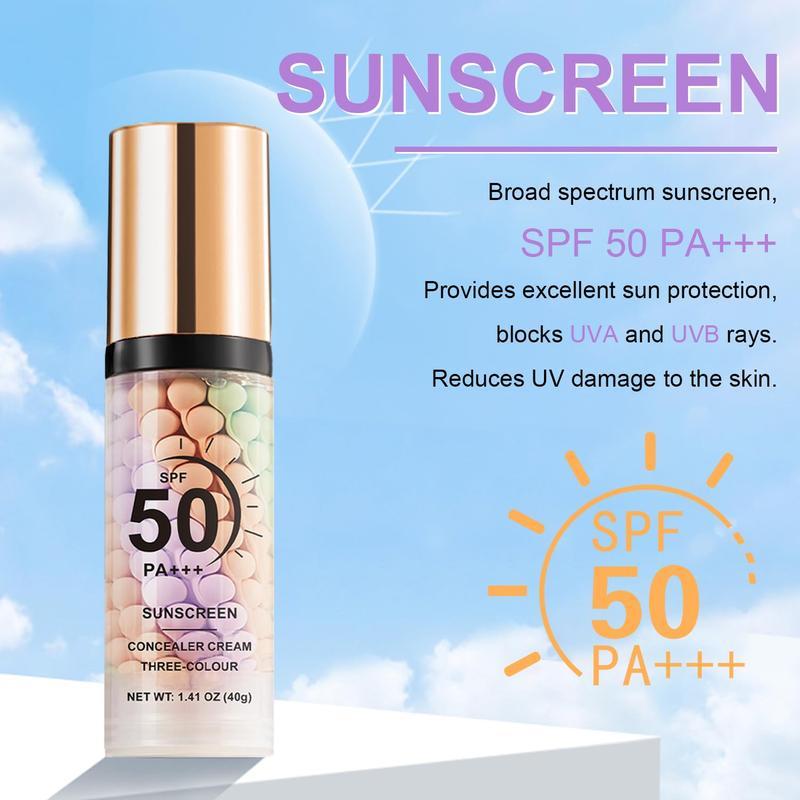 3-in-1 Color Correcting Facial Serum, Moisturizing Primer, , SPF 50 PA+++, Brightening Primer for Even Skin Tone, Oil Control & Refreshing, Purple, Pink & Green Tones