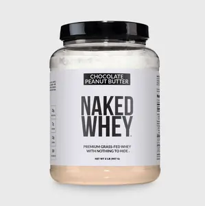 Naked Whey Chocolate Peanut Butter Protein Powder - 2LB Grass-Fed, Non-GMO, No Additives, 25g Protein, 5.9g BCAAs - Only 6 Ingredients