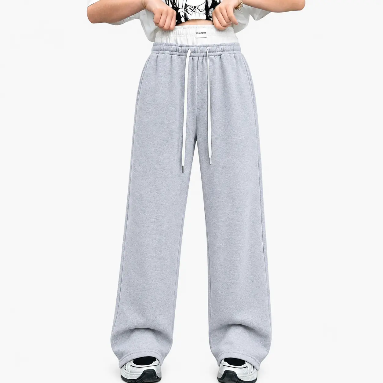 Men's & Women's Comfortable Double Waist Everyday Bottoms, Premium Baggy Fleece Wide-Leg Joggers with Adjustable Drawstring