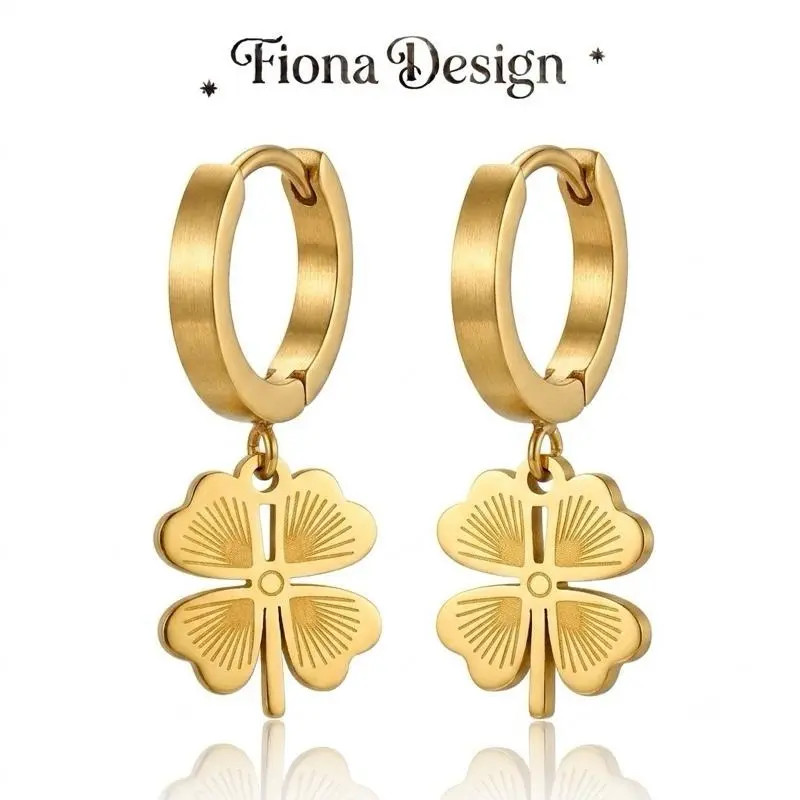 Luckey Dainty 4-Leaf Clover Dangle Earrings, Gold-Silver Costume Jewelry - Women's Gift, Everyday earring, Unique Jewelry, Back to School Accessory, Gift for her luxury earring