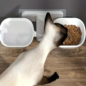 High-End Cat Feeder with Adjustable Wall-Mount Bracket, Dual-Bowl Design for Food & Water, Easy Installation, Reduces Neck Pressure