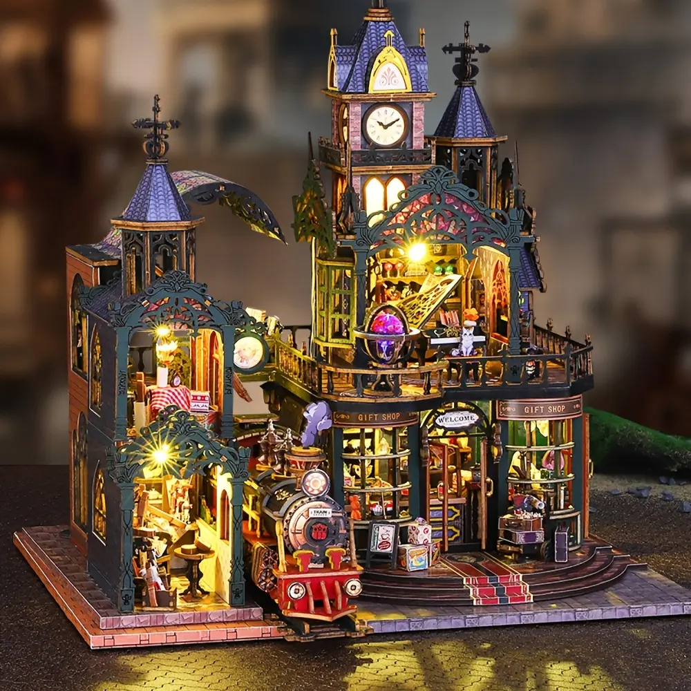 DIY Miniature House Kit Wooden Vintage Steam Train Model Set with Music, Creative Home Decor Craft Kit for Adults, Perfect Gift for Family/friends