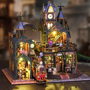 DIY Miniature House Kit Wooden Vintage Steam Train Model Set with Music, Creative Home Decor Craft Kit for Adults, Perfect Gift for Family/friends
