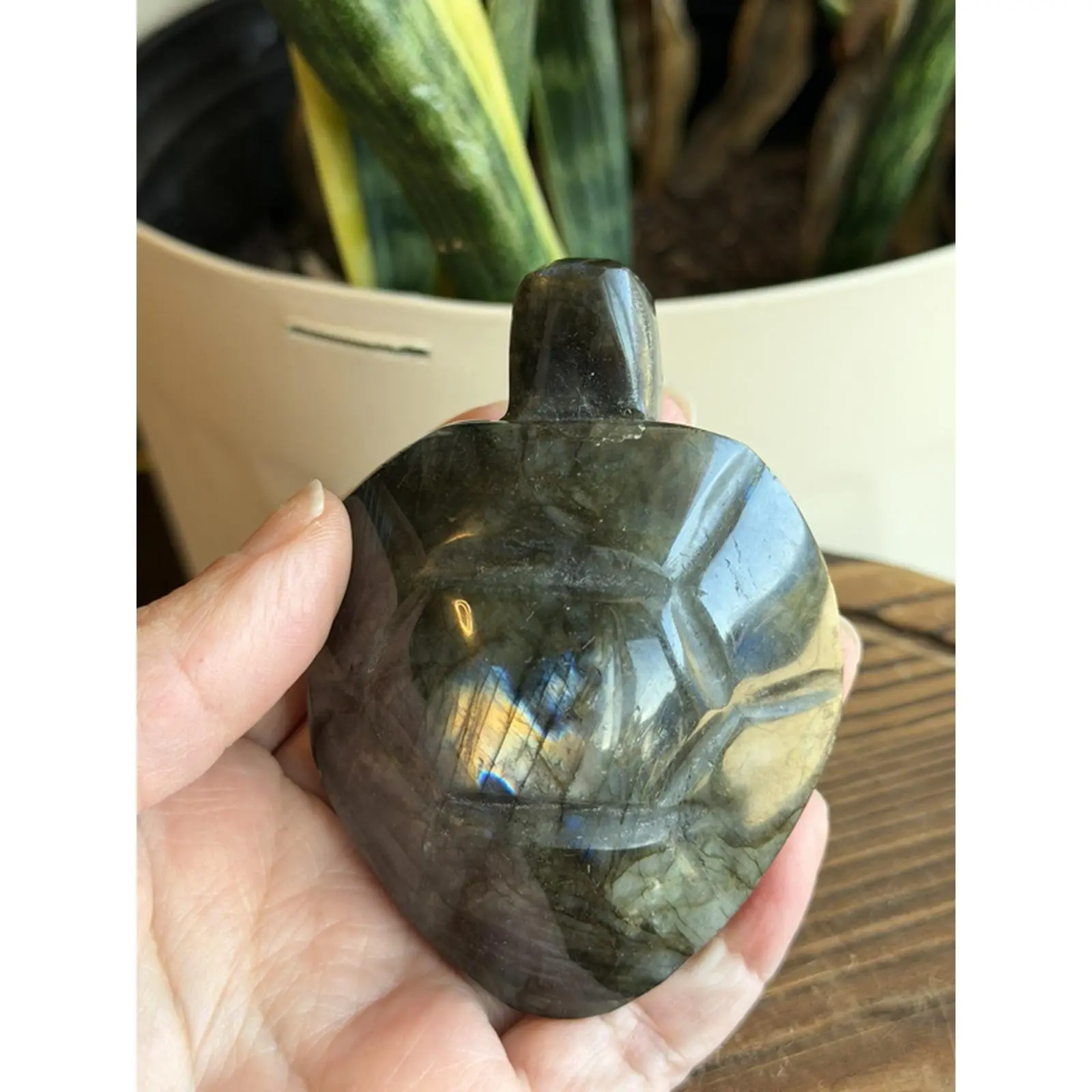 Labradorite Turtle - Unique Labradorite Stone Carving with Intricate Details and Natural Patterns