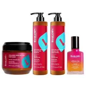 ECOLCHIPRO Collagen Shea Butter Hair Mask Argan Oil Shampoo and Conditioner Set Conditioning Moisture Collagen Deep Repair Hair Treatment Shampoo Conditioner Set for Dry and Damaged All Hair Types 550+60+2X750ml
