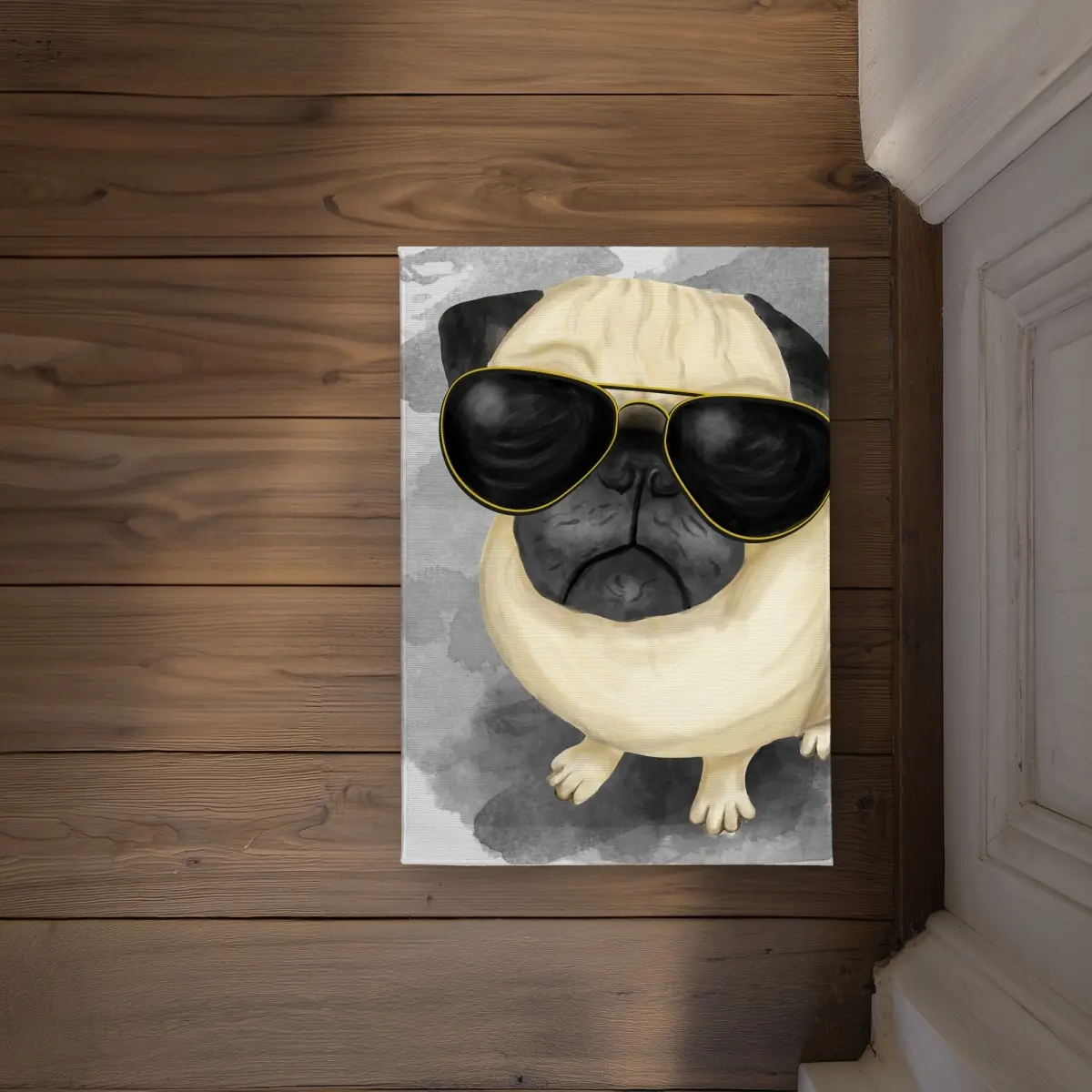 Begin Home Decor CODM1724DWROB3 Cartoon Character-Themed Art Style Doormat, 17x24 in. Pug Design for Kids Bedroom, Playroom - Indoor Outdoor Textile Doormat, Animal Motif Doormats