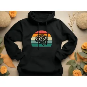 Men's neuroscience and mindfulness, combining intellectual and mental wellness themes Graphic Hoodie - Long Sleeve Pullover Regular Fit | Soft & Breathable Fabric, Durable Print, Everyday Comfort, Machine Washable, vintage retro with a colorful sunset