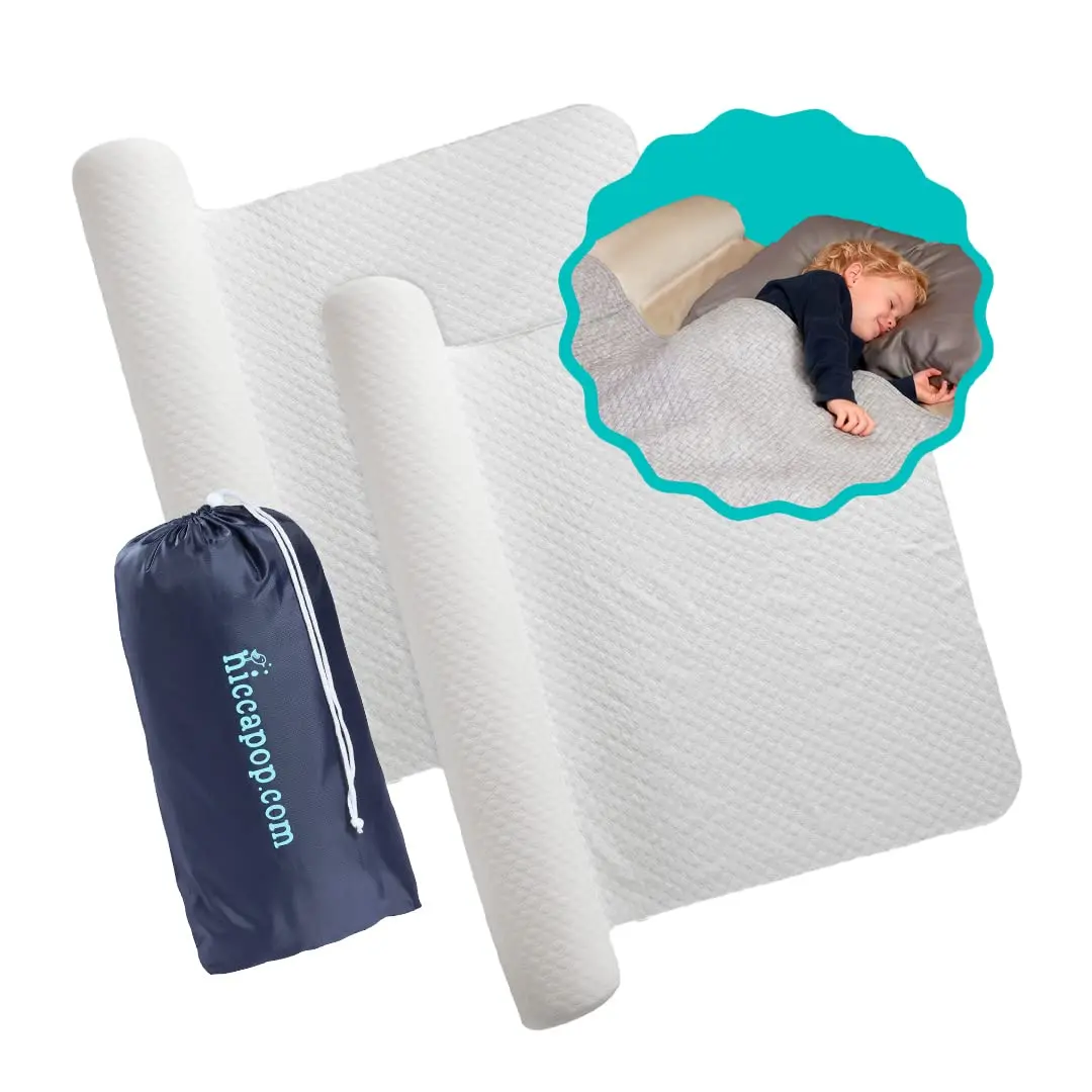 hiccapop 2-Pack Inflatable Bed Rail for Toddlers, Portable Nylon Bumper with Non-Slip Washable Cover, Water Resistant with Weight Anchor for Travel & Hotels, Fits Queen & Twin Beds, 52L X 7W X 4.5H