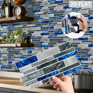 12pcs/24pcs/48pcs Irregular Tile Stickers PVC Crystal Film Marble Camouflage Blue Wall Decals Waterproof Oilproof Kitchen Bathroom Self-Adhesive Home Decor