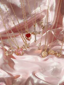 Women Heart-Shaped Zinc Alloy Necklace Set, Y2K Fashion Vintage Elegant Design, Perfect Gift for Parties & Daily Wear