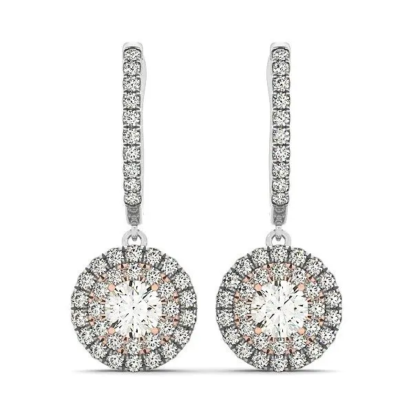 14k White And Rose Gold Drop Diamond Earrings with a Halo Design (3/4 cttw)