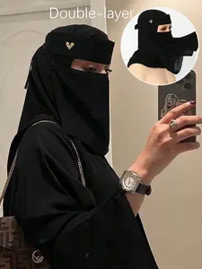 Women's Heart Double Layer Veil, Chiffon Breathable Sun Protection Hijab, Multifunctional Muslim Headscarf, Ideal for Daily Outing