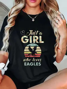 100% Cotton Just A Girl Who Loves Eagles Retro Vintage Eagle T-Shirt