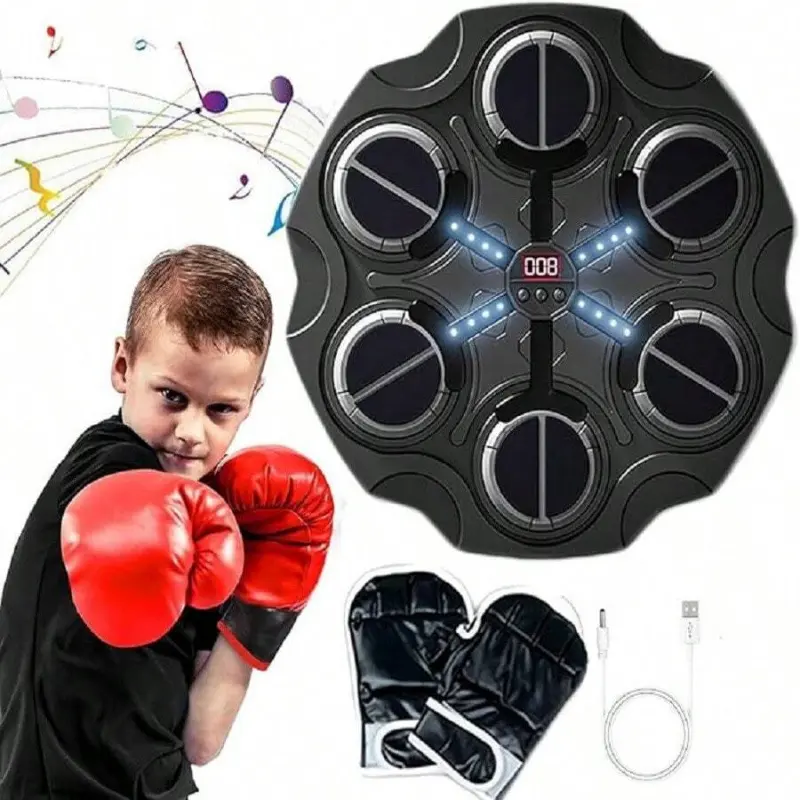Pink Intelligent Bluetooth Wall-Mounted Music Boxing Machine - High-Strength Construction, Bluetooth Music Sync, 6 Keys, Kids' Sports Training Equipment with Mat, Ideal for Birthdays, Bonding Activity, Fitness Enthusiasts