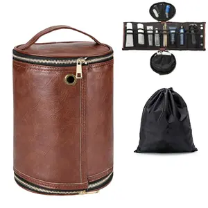 Toiletry Bag for Men, Travel Toiletry Organizer Dopp Kit, PU Leather Water-resistant Shaving Bag for Toiletries Accessories,  for Mens, Brown