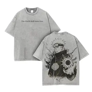 Retro Heavy Limited Pain Nagato Naruto Anime Double Printed Vintage Washed Unisex Oversize Heavyweight Cotton T-shirt Anime