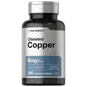 Horbäach Chelated Copper Supplement 6mg | 300 Tablets | Essential Trace Mineral | Vegetarian, Non-GMO, Gluten Free