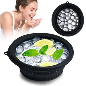 Portable Facial Ice Bath Bowl - Foldable Silicone Bowl with Built-In Ice Tray for Skincare, Suitable for Skin Facial Icebath at Home (Black)