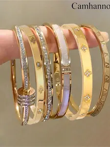 6-piece fashionable, luxurious and exquisite stainless steel bracelet set, Elegant Jewelry Bracelet, waterproof and rust proof design, suitable for daily wear, casual, and giving to loved ones, friends, and relatives