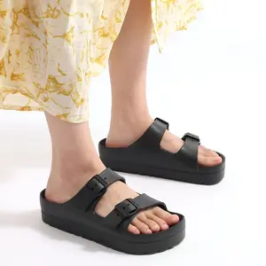 Women Soft EVA Double Buckle Platform Slides | Anti-Slip Comfort Sandals with Arch Support, Summer Beach Holiday Fashion Footwear