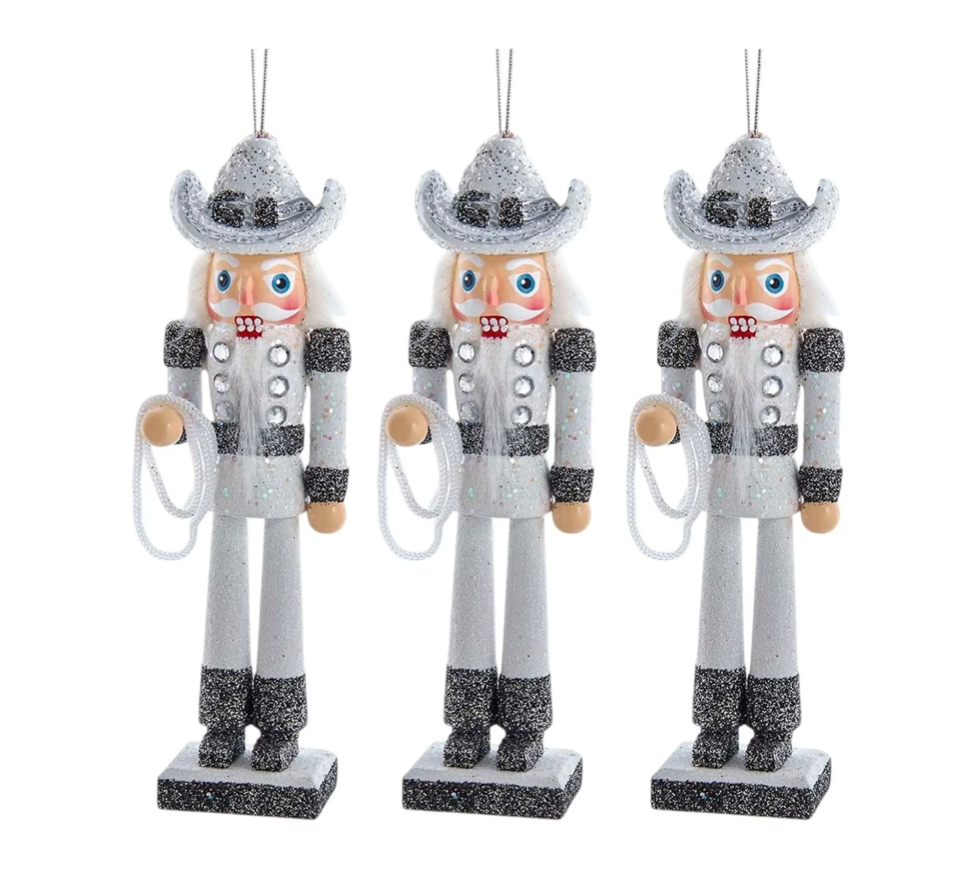 RC Home Decor Set of 3 Silver Cowboy Nutcracker Ornaments