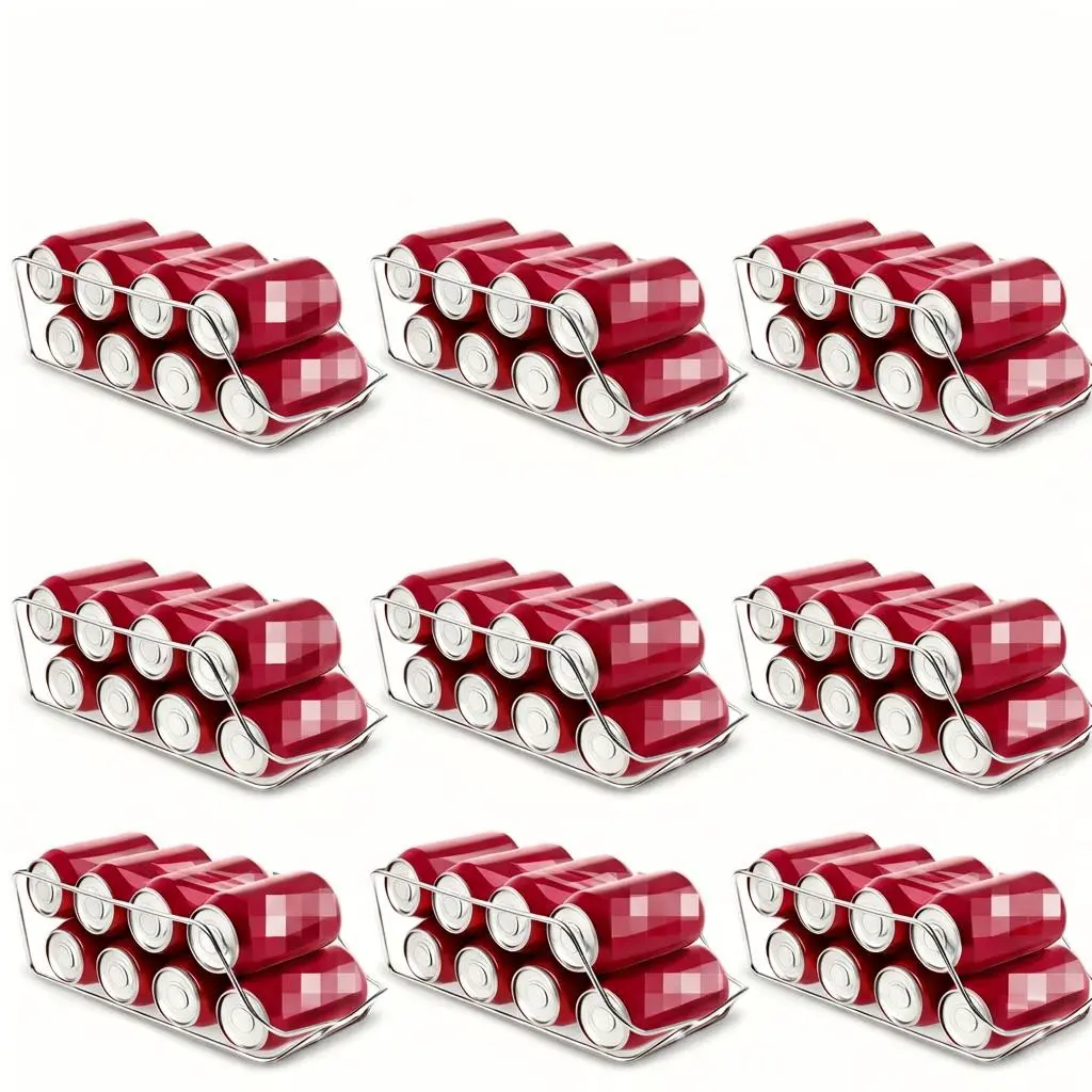 9pcs Slim Rectangular Transparent Plastic Refrigerator Organizer with Daily Soda Beverage Can Dispenser - Holds Up to 9 Cans, Hand Washable, Easy to Clean and Use - Kitchen Accessory for Fridge, Pantry, Countertop